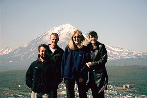 Nikolay, Gary, Tracy & Ioulia with Koryakski Volcano.