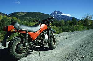 Motorcycle on Kamchatka volcanoes. 
